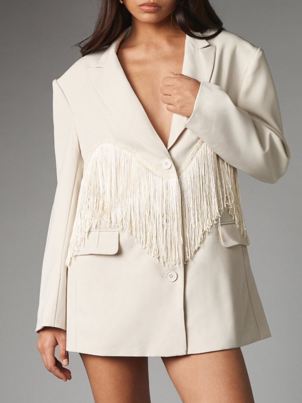 Apricot Elegant Women's Oversized Fringe Blazer Dress - Picture 4 of 5
